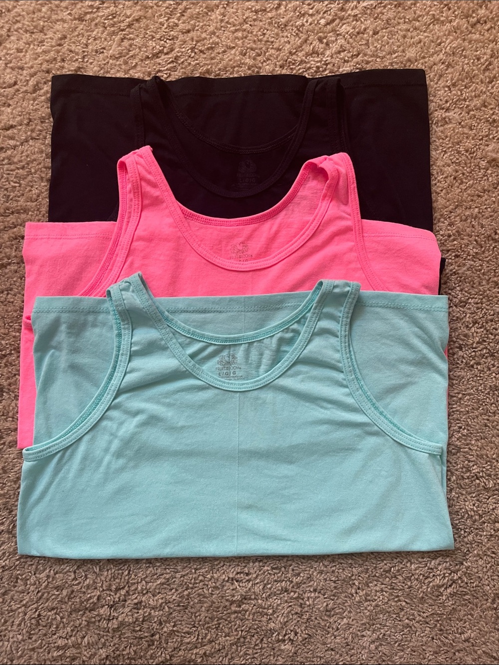 Fruit of the Loom lot of 3 girls cotton undershirts/tank tops, large